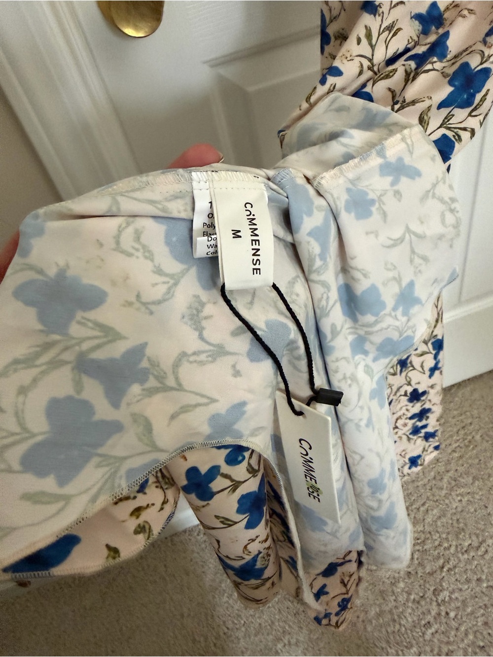Commense Cream Maxi Dress with Blue Floral Print and Knot Detail size M - Picture 6 of 10